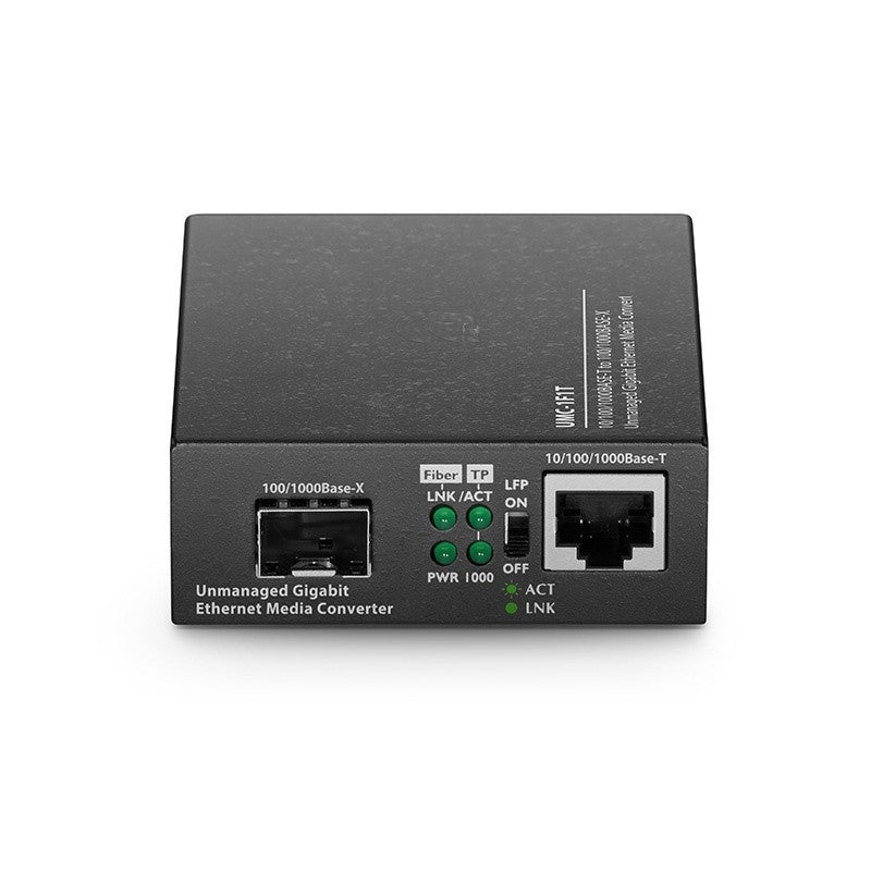 Unmanaged 1x 10/100/1000Base-T to 1x 100/1000Base-X SFP Slot Gigabit Ethernet Media Converter, American Plug Standard