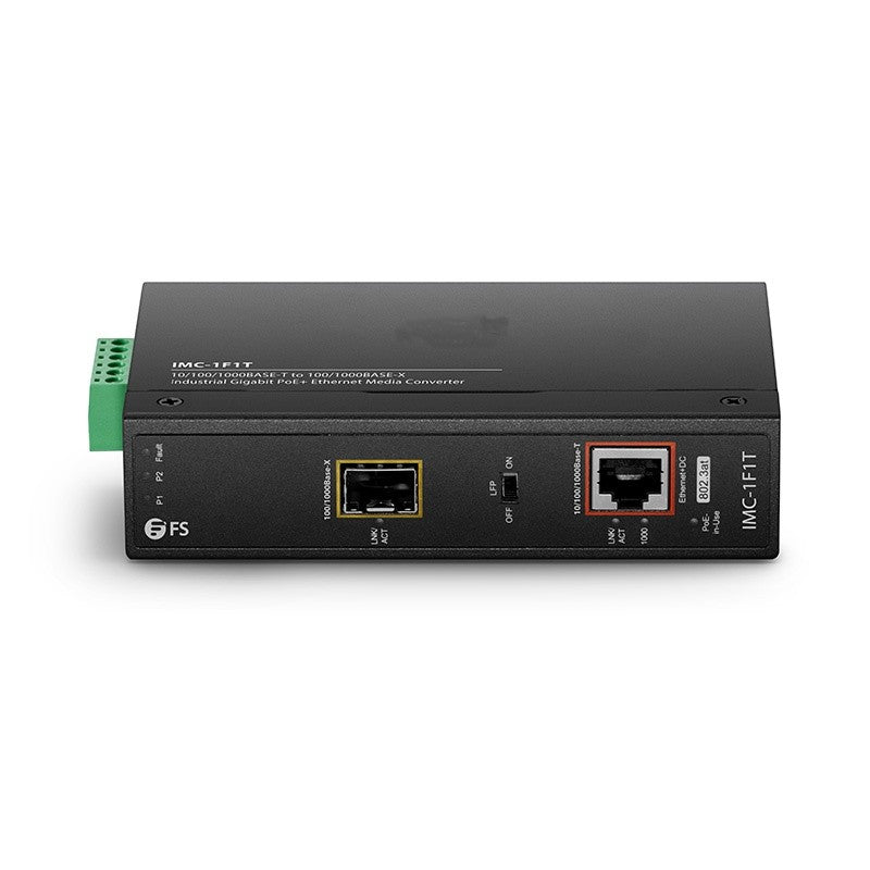 Industrial 1x 10/100/1000Base-T RJ45 to 1x 100/1000Base-X SFP Slot Gigabit PoE+ Ethernet Media Converter