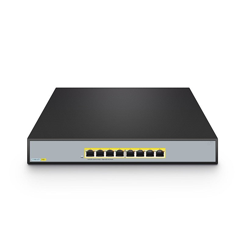 S1900-8TP Compatible, 8-Port Gigabit Ethernet L2 Unmanaged PoE+ Switch, 8 x PoE+ Ports @140W, Metal, Desktop/RackMount