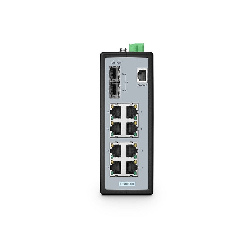 IES3100-8TF, 8-Port Gigabit Ethernet L2+ Managed Industrial Switch, 8 x 10/100/1000BASE-T, with 2 x 1/2.5Gb SFP, -40 to 75°C Operating Temperature