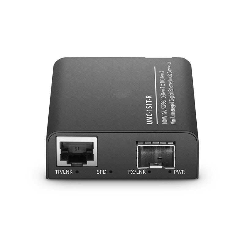 Mini Unmanaged 1x 100M/1G/2.5G/5G/10GBase-T RJ45 to 1x 10GBase-X SFP+ Slot 10Gigabit Ethernet Media Converter, American Plug Standard