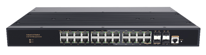 IES3110-24TF, 24* 10/ 100/ 1000Base-T adaptive RJ45 ports and 4* 100/ 1000Base-X  uplink SFP fiber ports (including 2 combo ports)