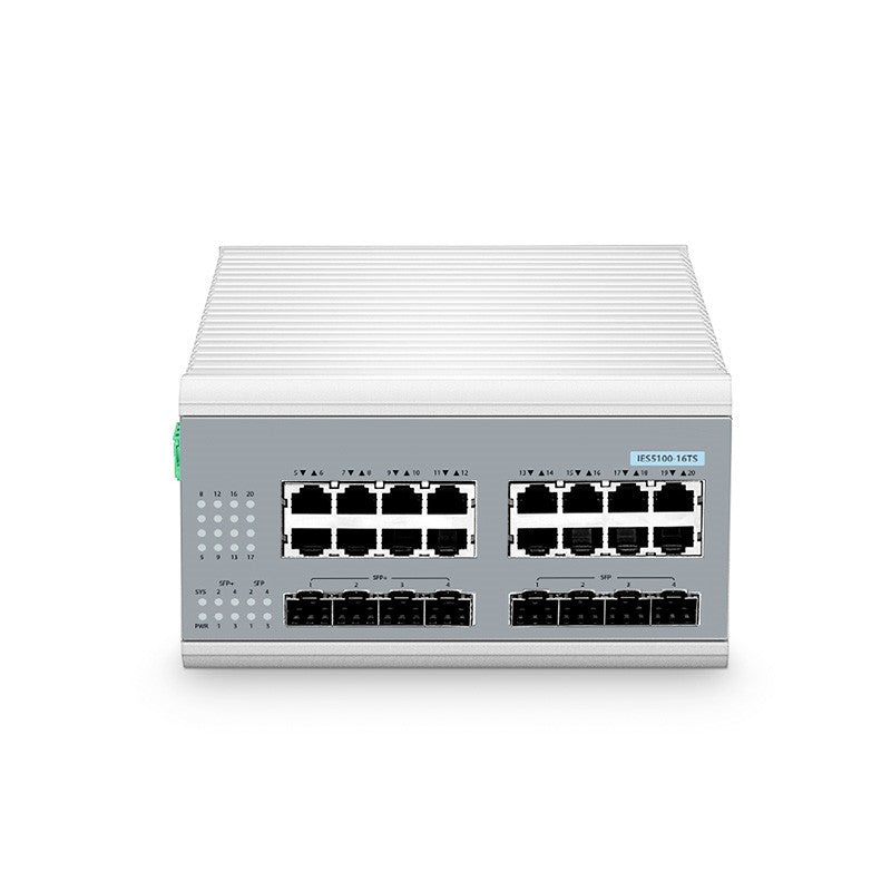 IES5100-16TS, 16-Port Gigabit Ethernet L3 Managed Industrial Switch, 16 x 10/100/1000BASE-T, with 4 x 1Gb SFP and 4 x 10Gb SFP+, -40 to 75°C Operating Temperature