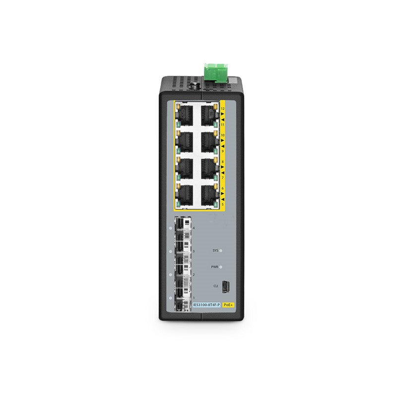 IES3100-8T4F-P, 8-Port Gigabit Ethernet L2+ Managed Industrial PoE+ Switch, 8 x PoE+ Ports @240W, with 4 x 1Gb SFP, -40 to 75°C Operating Temperature