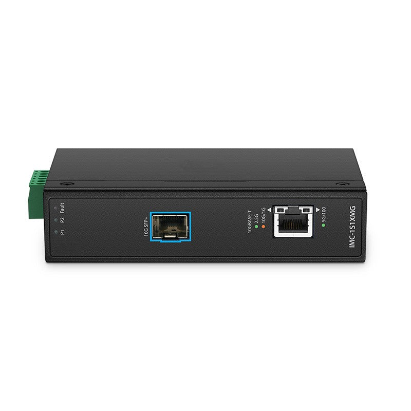 Industrial 1 x 100M/1G/2.5G/5G/10GBase-T RJ45 to 1 x 10GBase-X SFP+ Slot 10Gigabit Ethernet Media Converter