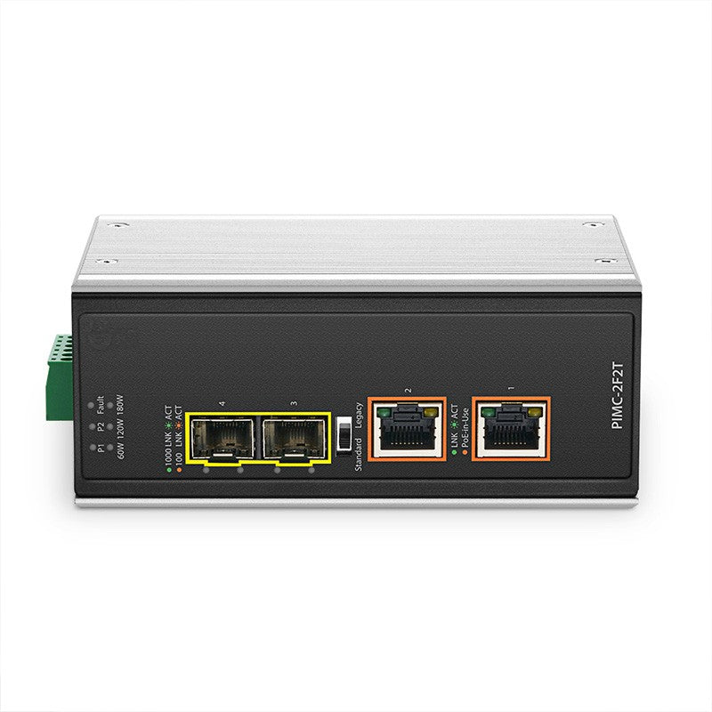 Industrial 2 x 10/100/1000Base-T RJ45 to 2 x 100/1000Base-X SFP Slot Gigabit PoE++ Ethernet Media Converter