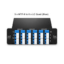 FHD MTP®-LC Cassette, OS2 Single Mode, Universal, 24 Fibers, 3 x MTP®-8 (Male) to LC (Blue), 0.35dB max