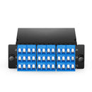 FHD MTP®-LC Cassette, OS2 Single Mode, Type A or AF, 36 Fibers, 3 x MTP®-12 (Male) to 18 x Shuttered LC Duplex (Blue), 0.35dB max