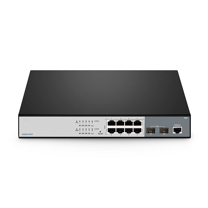 S3260-8T2FP Compatible, 8-Port Gigabit Ethernet L2+ PoE+ Switch, 8 x PoE+ Ports @240W, with 2 x 1Gb SFP Uplinks, Support ERPS