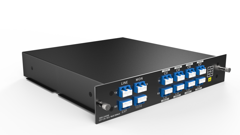 8 Channels DWDM Mux Demux, 100GHz C53-C60, with Monitor, Expansion and 1310nm Port, 2.4dB Typical IL, LC/UPC, Dual Fiber, FMU Plug-in Module, CWDM/DWDM Hybrid Solution