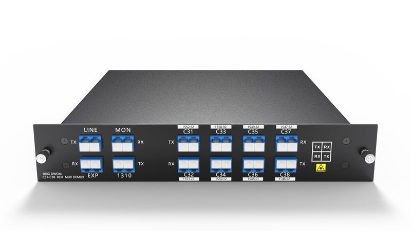 8 Channels DWDM Mux Demux, 100GHz C53-C60, with Monitor, Expansion and 1310nm Port, 2.4dB Typical IL, LC/UPC, Dual Fiber, FMU Plug-in Module, CWDM/DWDM Hybrid Solution