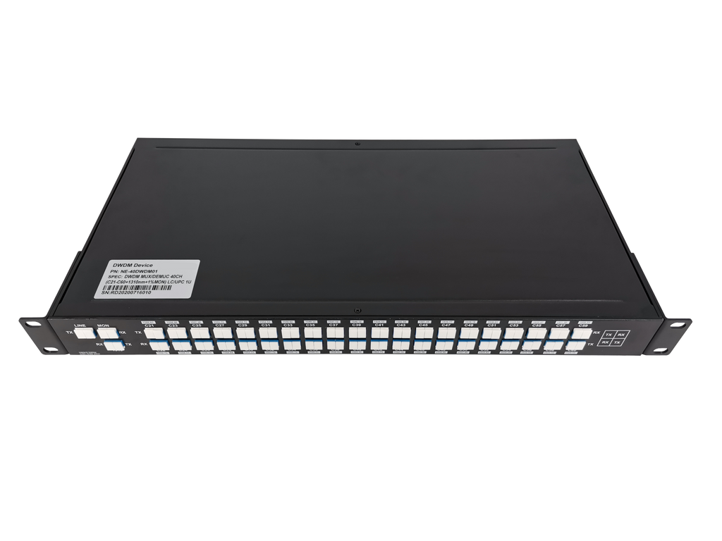 AAWG 40CH 100GHz C21-C60 Dual Fiber, with 1310nm and Mon, 3.0dB Typical IL, LC/UPC, DWDM Mux Demux, 1U Rack Mount, FMU-D402160M