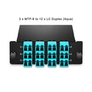 FHD MTP®-LC Cassette, OM4 Multimode, Universal, 24 Fibers, 3 x MTP®-8 (Male) to LC (Aqua), 0.35dB max