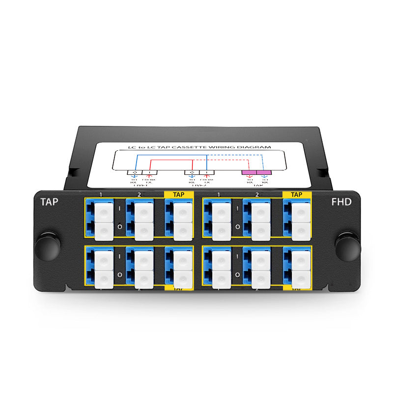 FHD Fiber TAP Cassette, OS2 Single Mode, 8 x LC Duplex Live Ports, 4 x LC Duplex TAP Ports