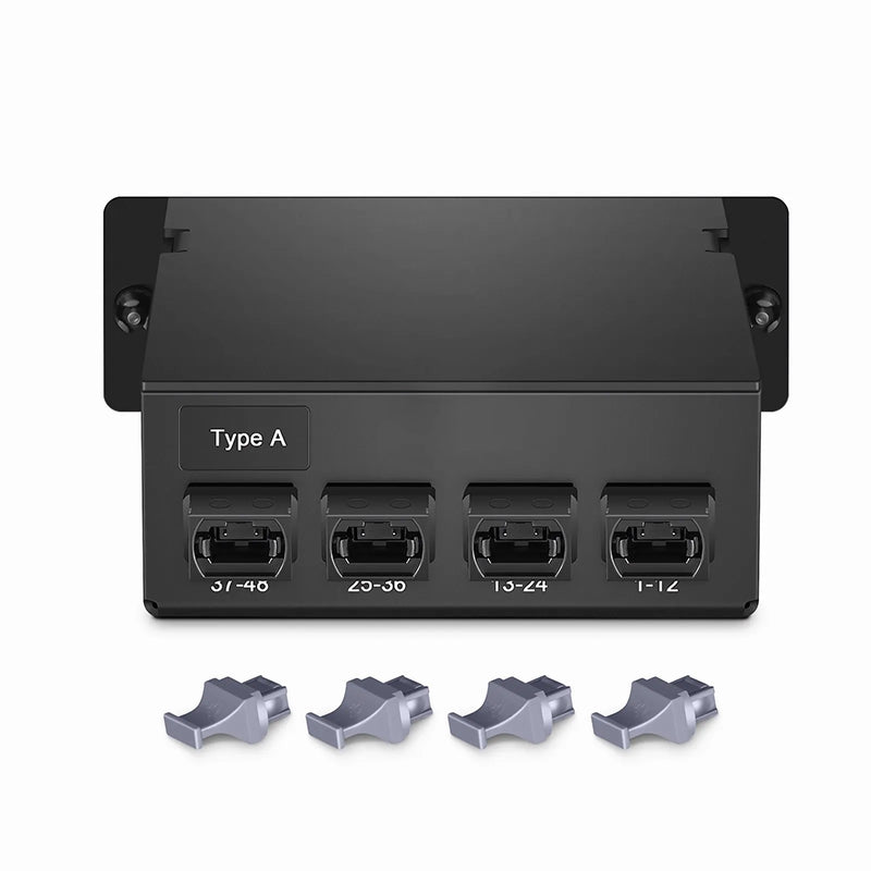 FHD MTP®-MDC Cassette, OS2 Single Mode, Type A, 48 Fibers, 4 x MTP®-12 (Male) to 8 x MDC 3-Port Duplex (Blue), 0.35dB Max.