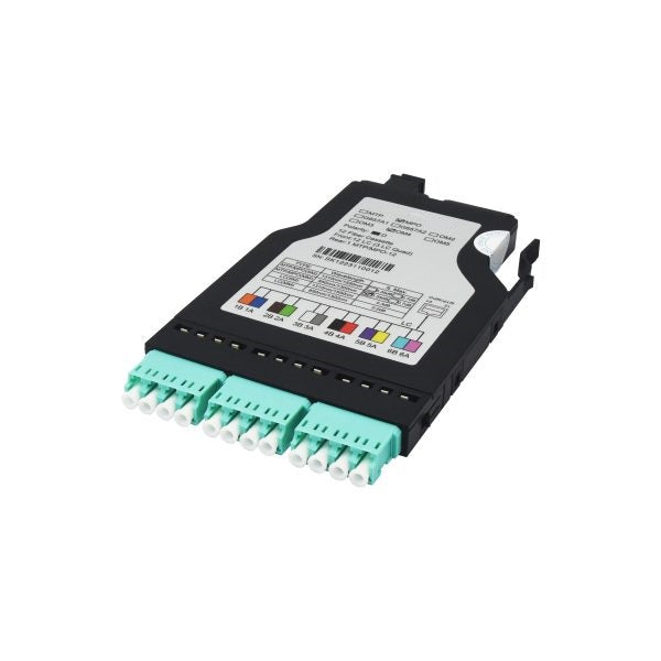 FHX MPO-12 Cassette, 12Fibers OM4 Multimode, MPO to 3x LC Quad (Aqua), 0.35dB max