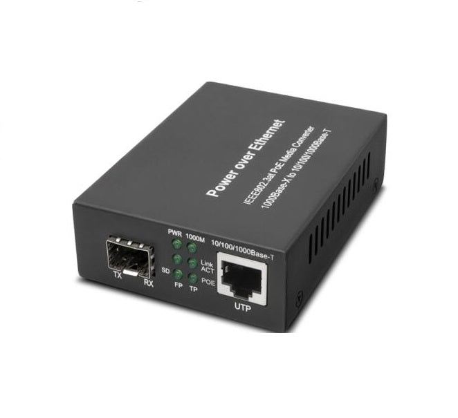 1x 10/100/1000Base-T to 1x 100/1000Base-X SFP Slot Gigabit Ethernet PoE+ Media Converter, PoEMC-1F1T