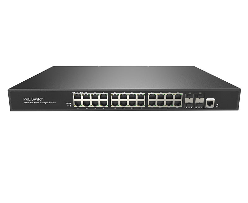 S2805S-24TF-P Compatible, 24-Port Gigabit Ethernet L2 Managed PoE+ Switch, 24 x PoE+ Ports @370W, with 4 x 1Gb SFP Uplinks