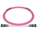 Pre-terminated MPO 2x2 Shuffle Breakout Cable, 16 Fibers, 2 x MPO-8 APC (Male) to 2 x MPO-8 APC (Male), Multimode (OM4), Type 2, LSZH/OFNP, 0.35dB Max, Breakout 80cm, Magenta