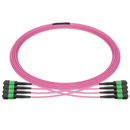 Pre-terminated MPO 4x4 Shuffle Breakout Cable, 32 Fibers, 4 x MPO-8 APC (Female) to 4 x MPO-8 APC (Female), Multimode (OM4), Type 4, LSZH/OFNP, 0.35dB Max, Breakout 80cm, Magenta