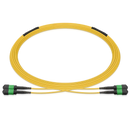Pre-terminated MPO 2x2 Shuffle Breakout Cable, 16 Fibers, 2 x MPO-8 APC (Male) to 2 x MPO-8 APC (Male), Single Mode (OS2), Type 2, LSZH/OFNP, 0.35dB Max, Breakout 80cm, Yellow