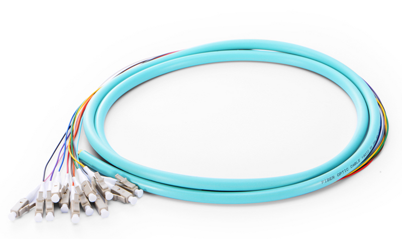 LC UPC 12 Fibers OM3 Multimode Bunch PVC (OFNR) 0.9mm Fiber Optic Pigtail