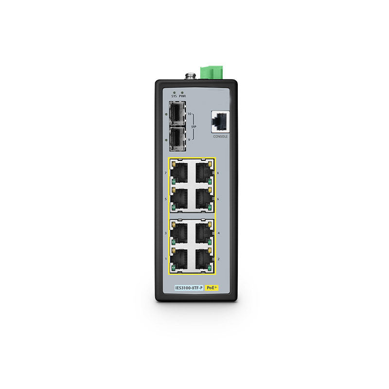 IES3100-8TF-P, 8-Port Gigabit Ethernet L2+ Managed Industrial PoE+ Switch, 8 x PoE+ Ports @240W, with 2 x 1/2.5Gb SFP, -40 to 75°C Operating Temperature