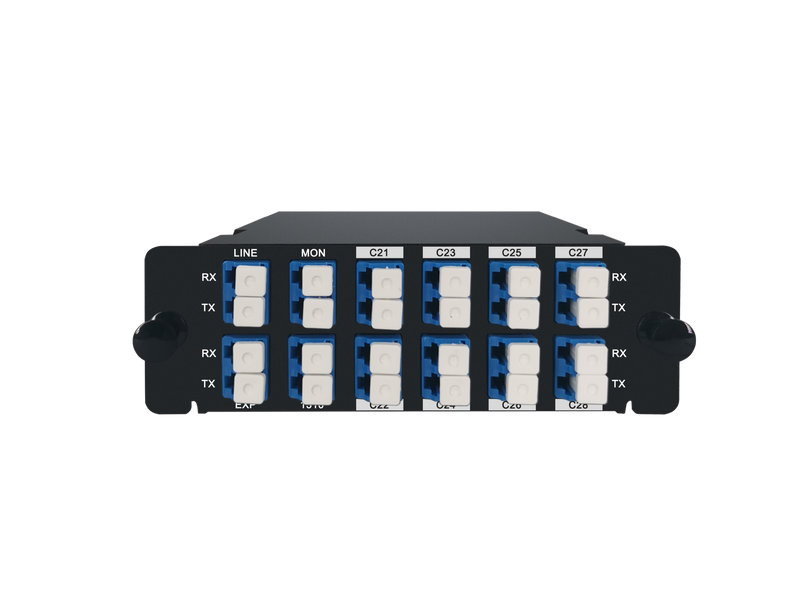 8 Channels DWDM Mux Demux,with Monitor and Expansion Port, 2.4dB Typical IL, LC/UPC, Dual Fiber, High Density, FHD Plug-in Module, CWDM/DWDM Hybrid Solution