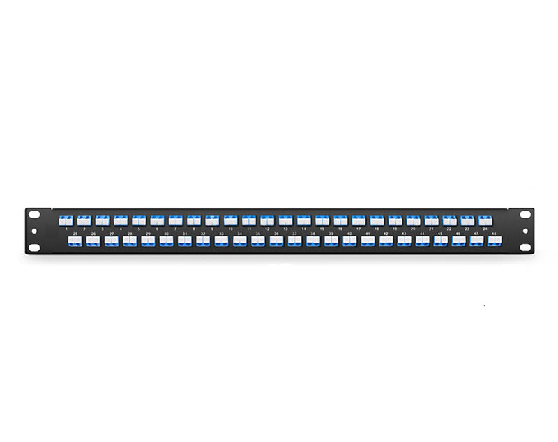 FHU 1U 19'' Fiber Adapter Panel, 96 Fibers OS2 Single Mode, 48x LC UPC Duplex (Blue) Adapter, Ceramic Sleeve