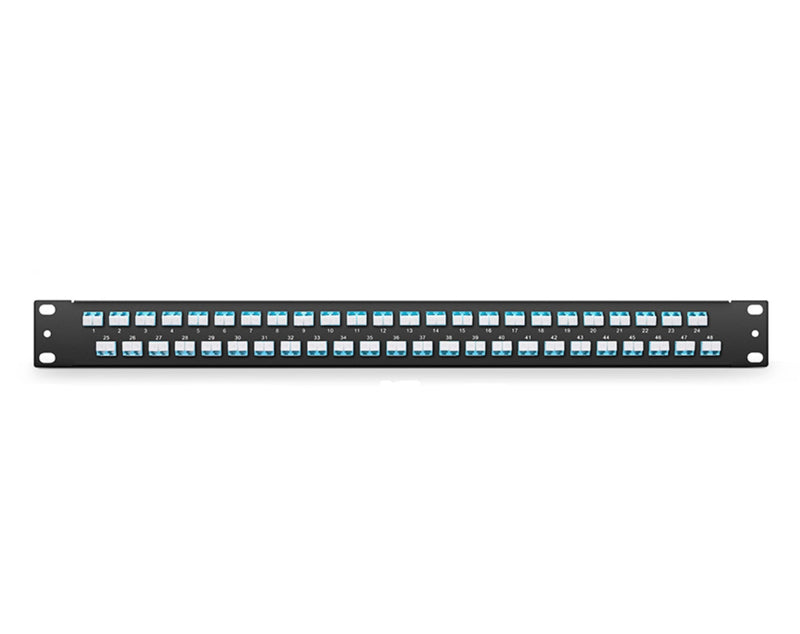 FHU 1U 19'' Fiber Adapter Panel, 96 Fibers OM4 MultiMode, 48x LC UPC Duplex (Aqua) Adapter, Ceramic Sleeve