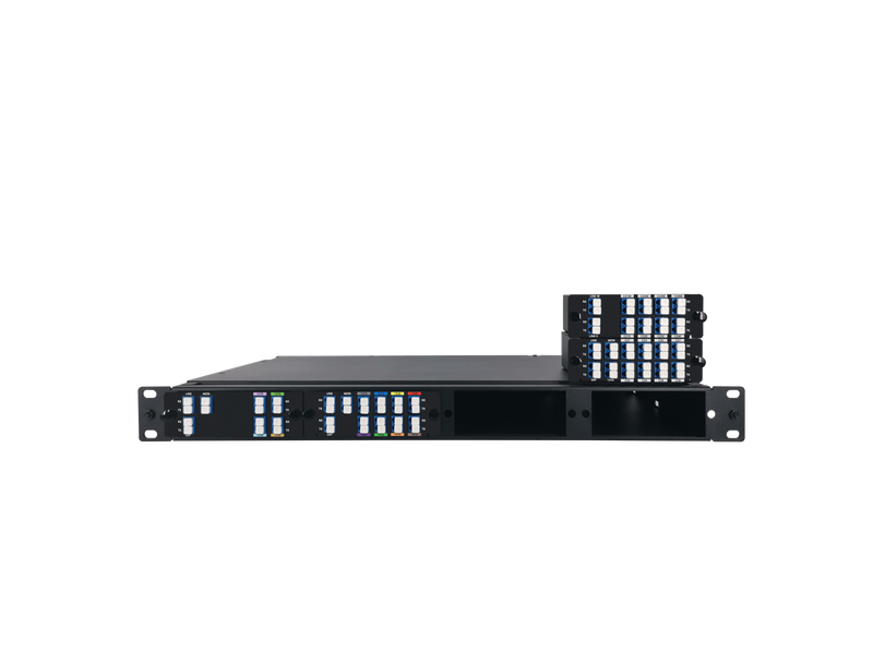 8 Channels DWDM Mux Demux,with Monitor and Expansion Port, 2.4dB Typical IL, LC/UPC, Dual Fiber, High Density, FHD Plug-in Module, CWDM/DWDM Hybrid Solution